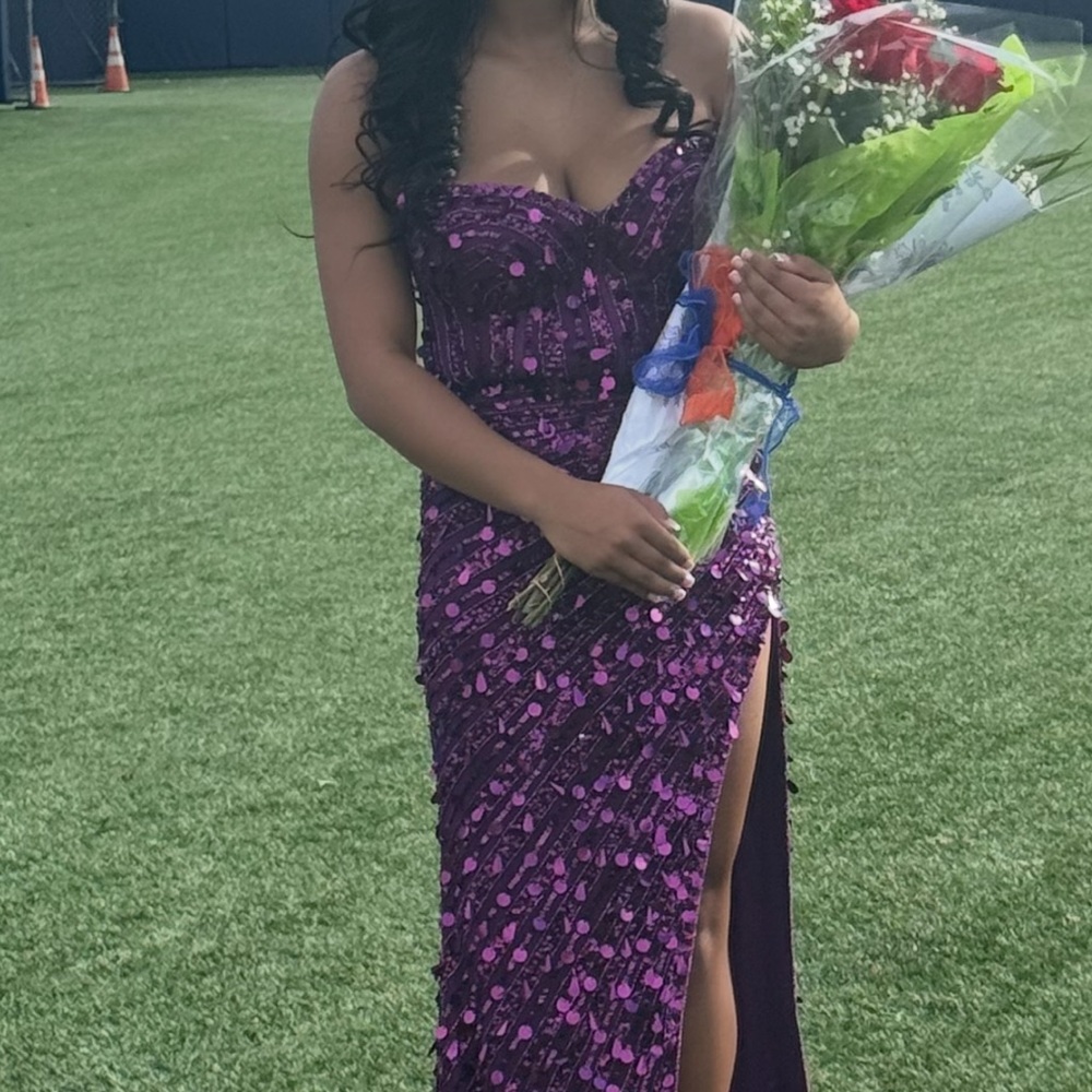 Purple Sequin Strapless Gown
